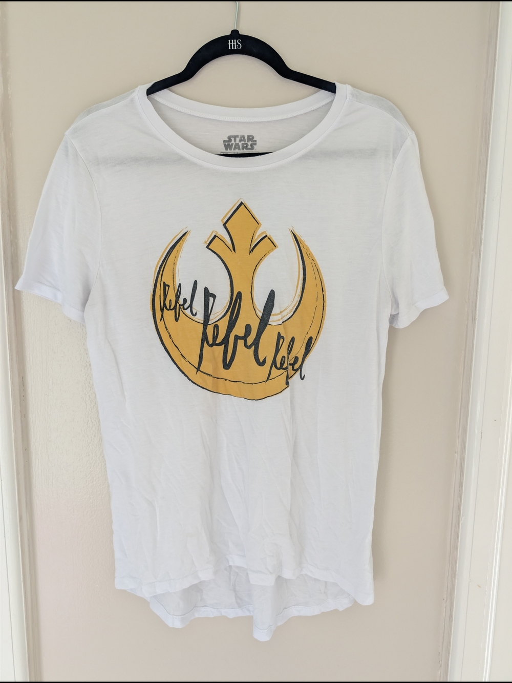 Star Wars White Tee with Yellow Rebel Emblem